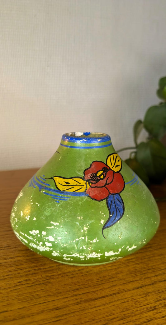 Vintage Barbotine Hand-Painted Folk Art Vase