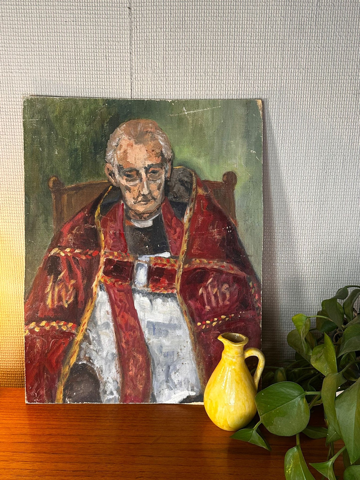 Vintage French Clergyman Oil on Board