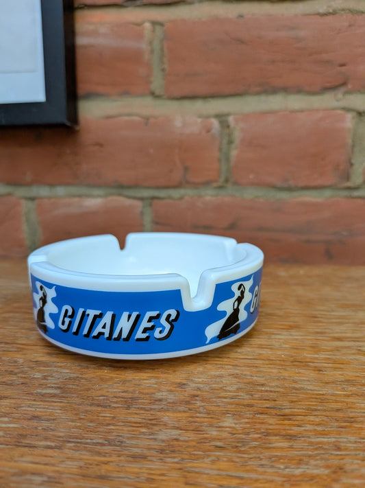 Vintage 1980s Gitanes Milk Glass Advertising Ashtray