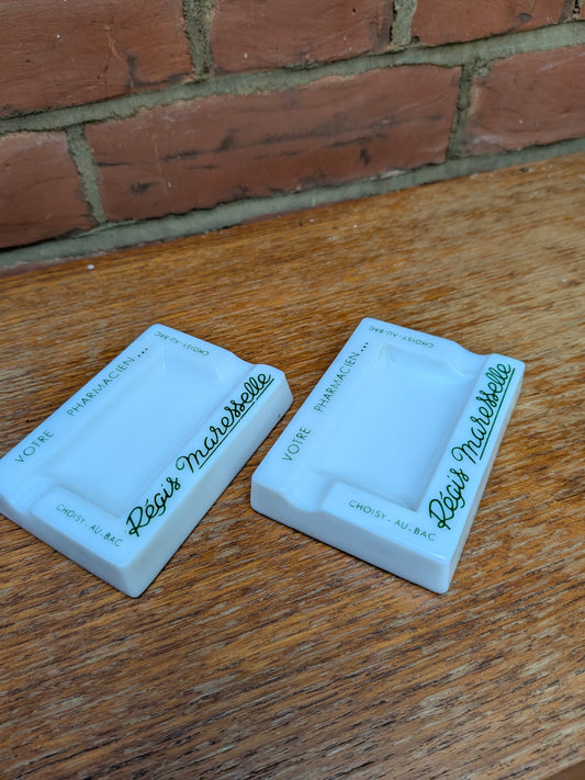 Vintage Pair of Small Régies Marseille Pharmacy Ashtrays