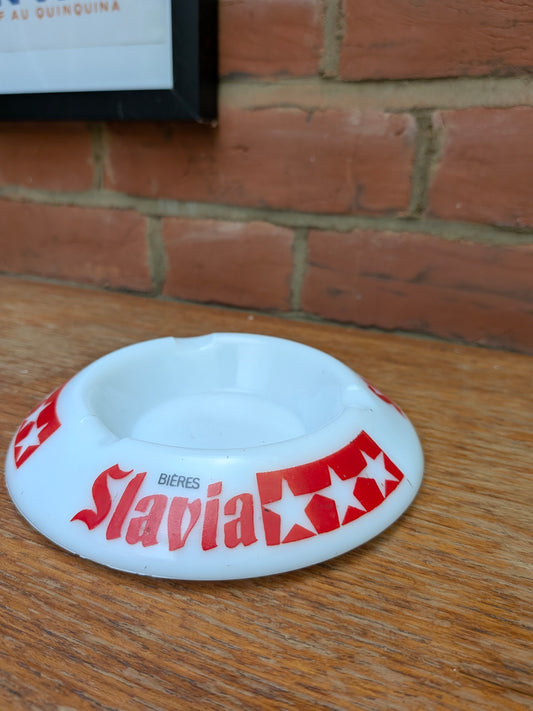 Vintage 1970s Slavia Beer Milk Glass Ashtray