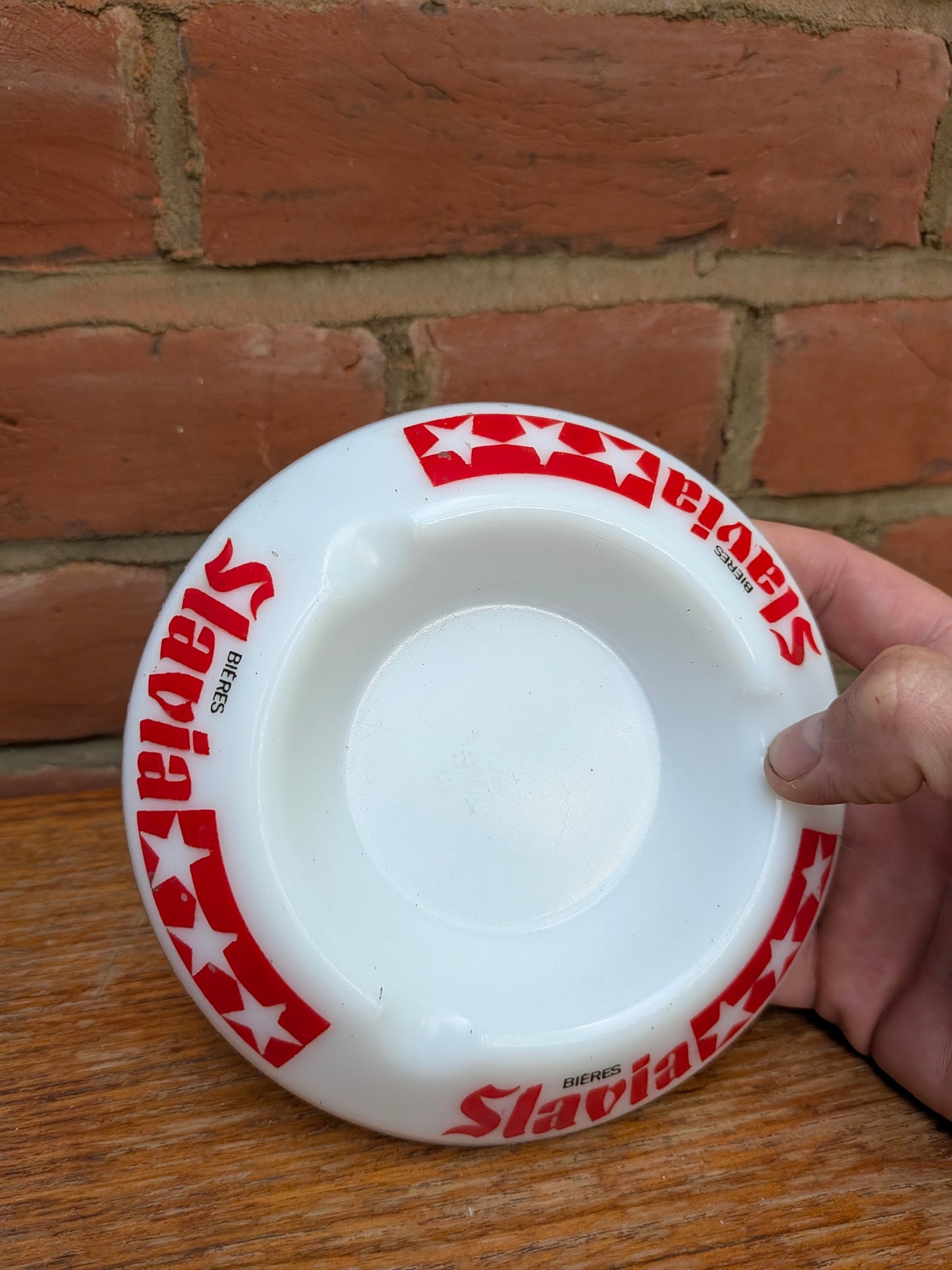 Vintage 1970s Slavia Beer Milk Glass Ashtray