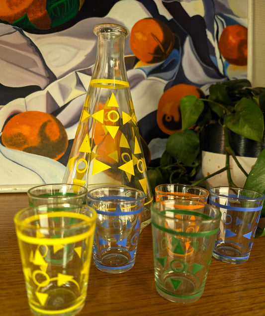 1950s french Retro decanter and shot glasses
