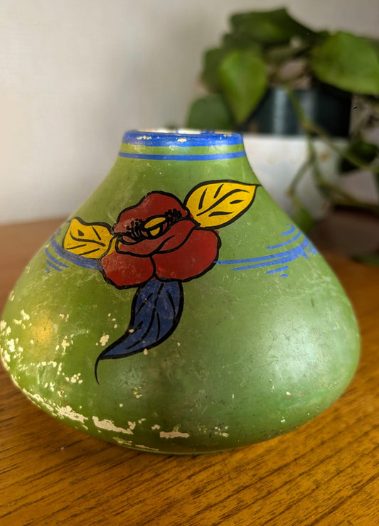 Vintage Barbotine Hand-Painted Folk Art Vase