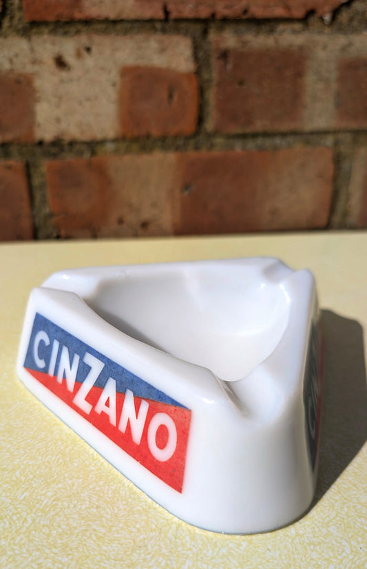 Vintage Cinzano Triangular Glass Advertising Ashtray