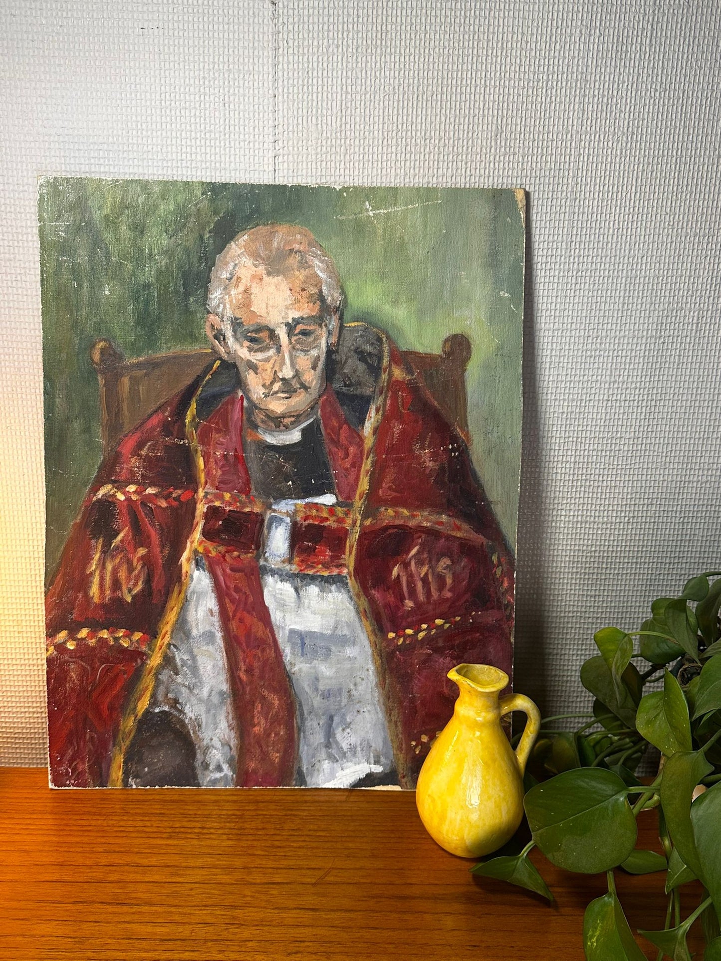 Vintage French Clergyman Oil on Board