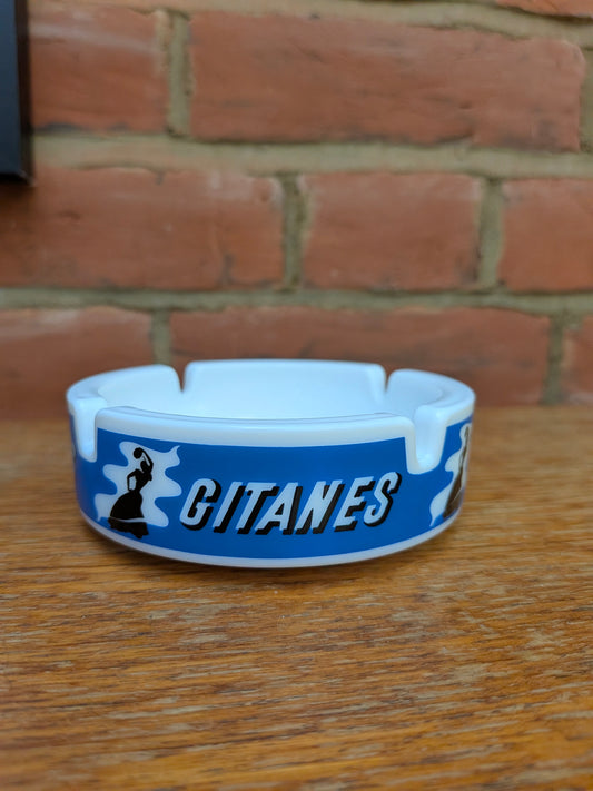 Vintage 1980s Gitanes Milk Glass Advertising Ashtray
