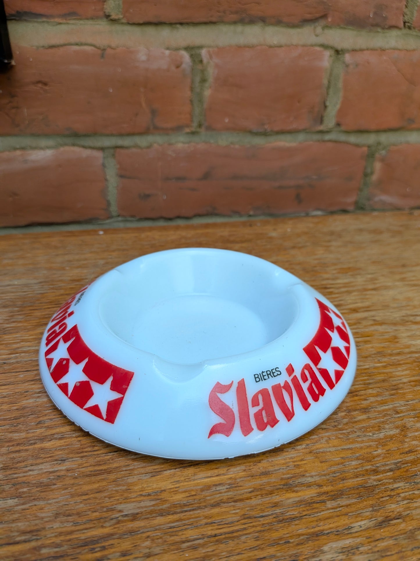 Vintage 1970s Slavia Beer Milk Glass Ashtray