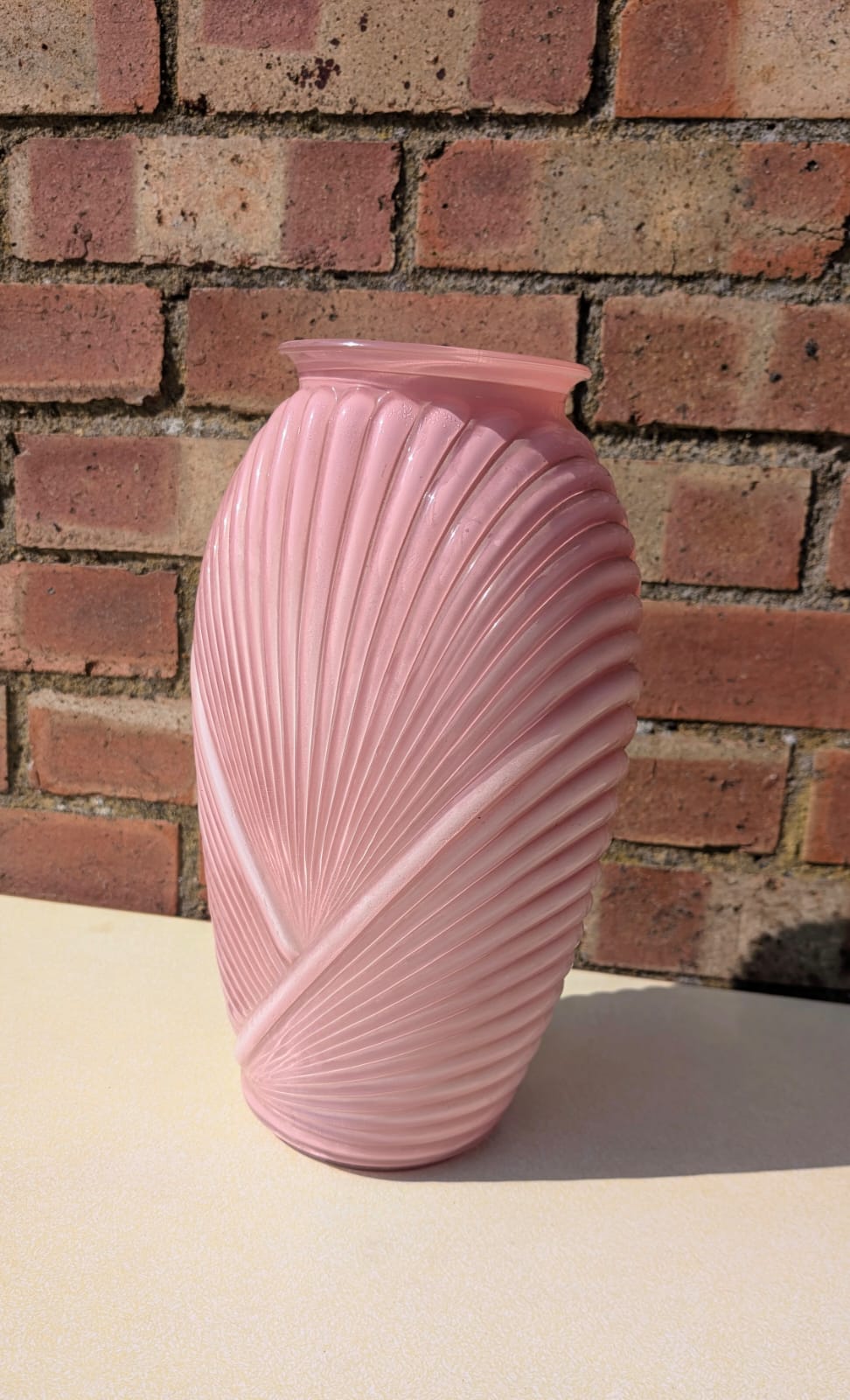 Large Art Deco Pleated Draped Pink Glass Vase