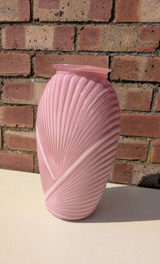 Large Art Deco Pleated Draped Pink Glass Vase