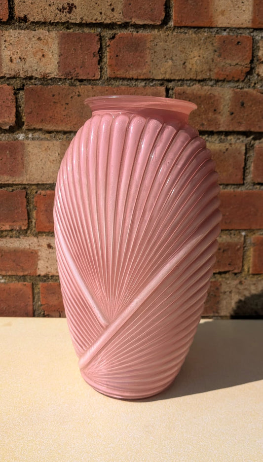 Large Art Deco Pleated Draped Pink Glass Vase