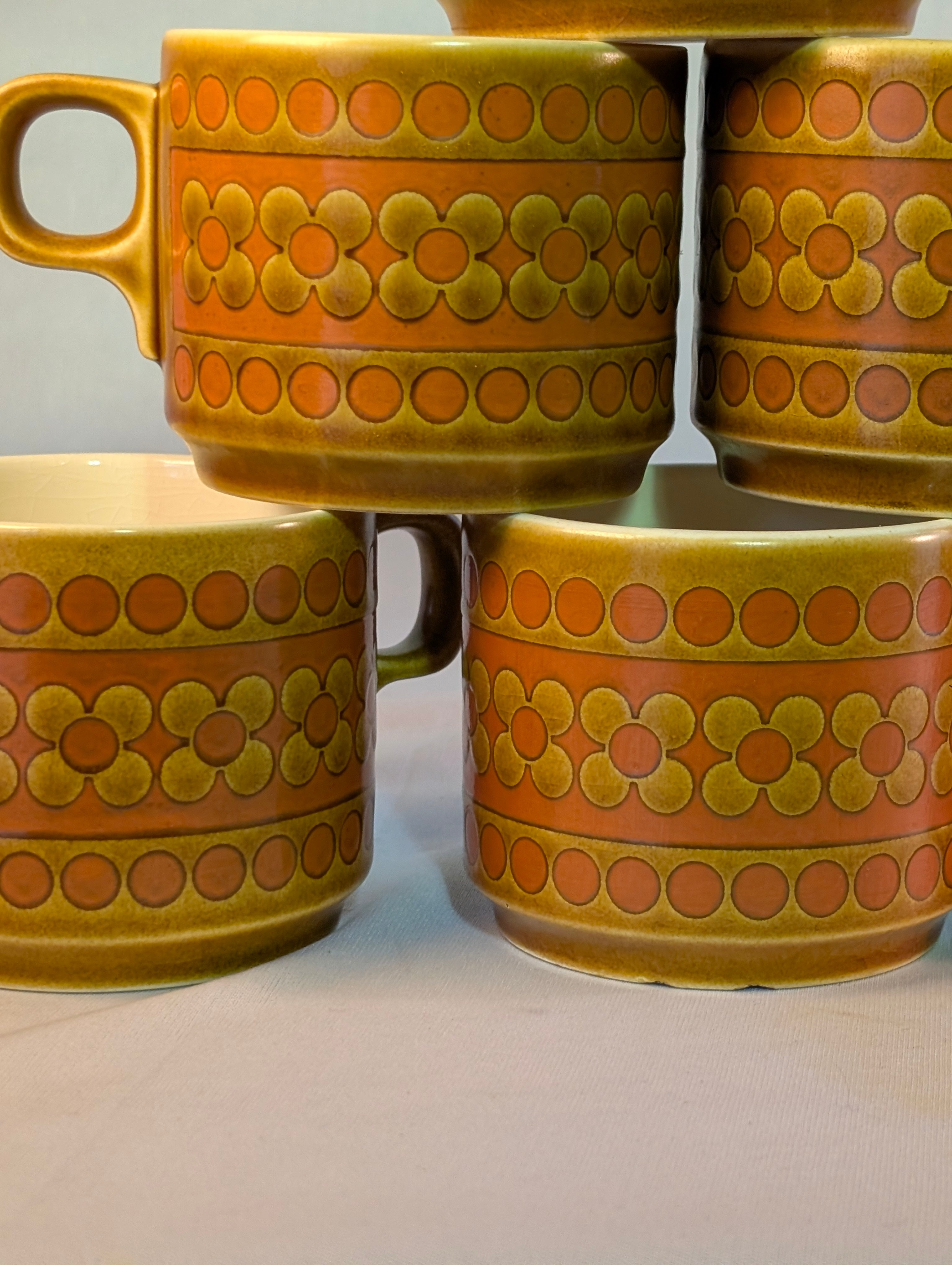 Set of six saffron Hornsea cups