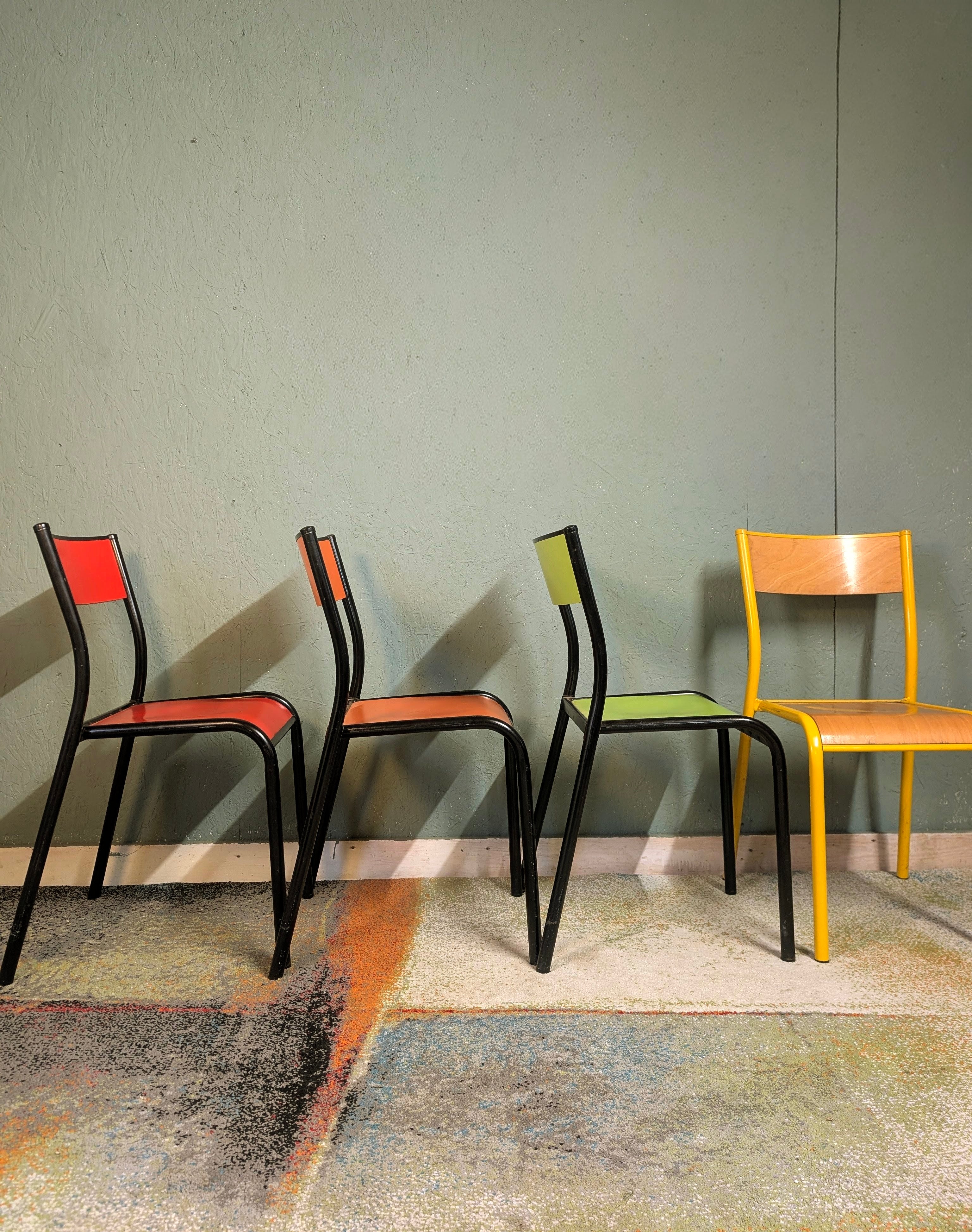 1950s 4x French School Chairs various colours