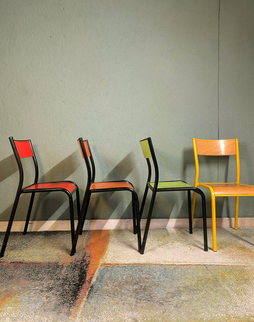 1950s 4x French School Chairs various colours