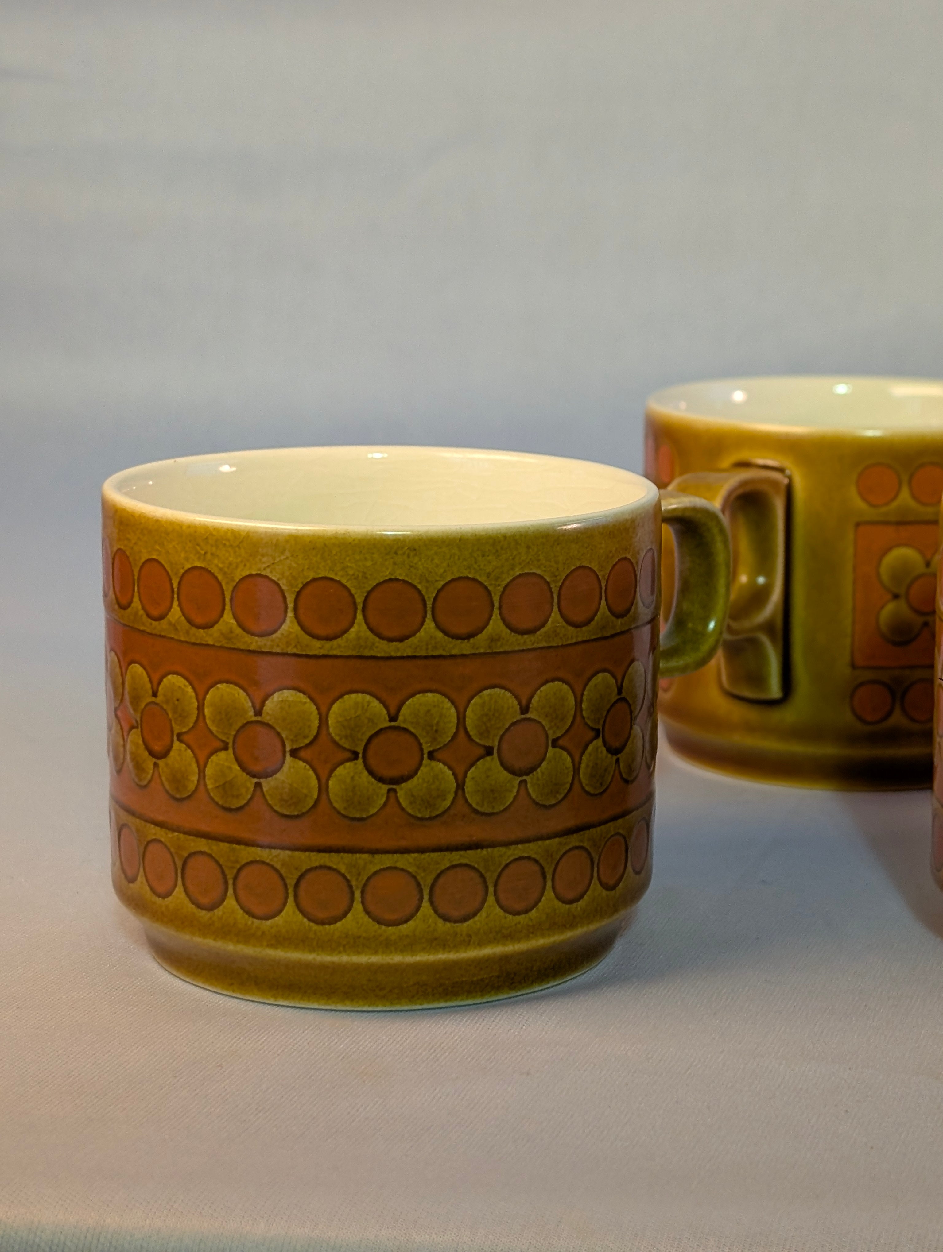 Set of six saffron Hornsea cups