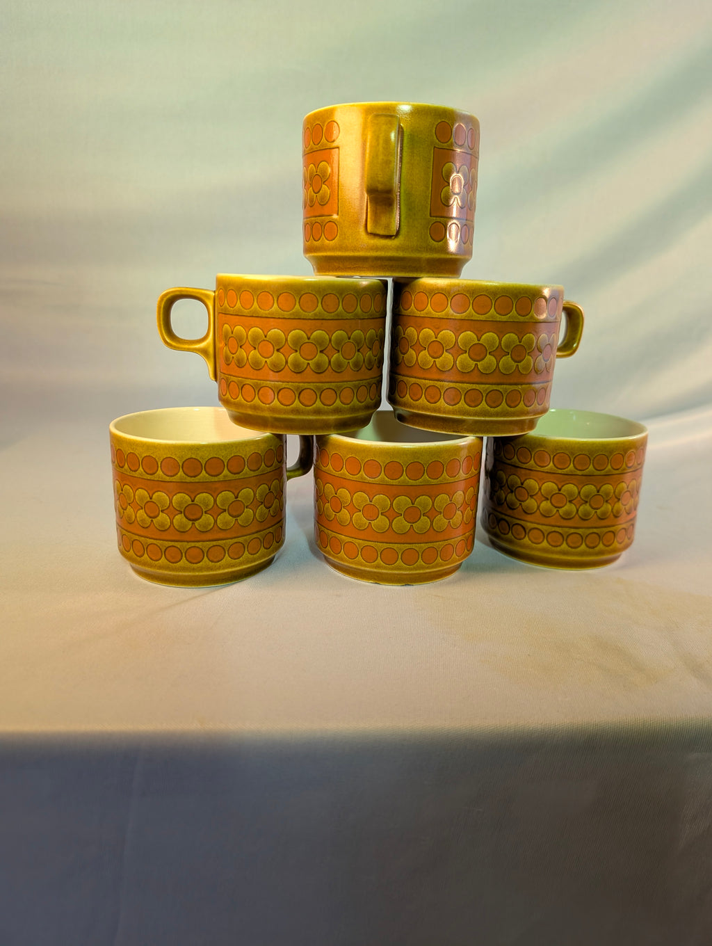 Set of six saffron Hornsea cups