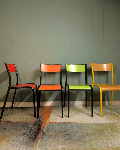 1950s 4x French School Chairs various colours