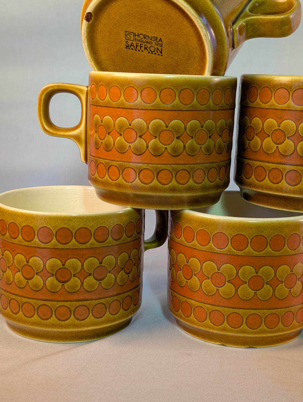 Set of six saffron Hornsea cups
