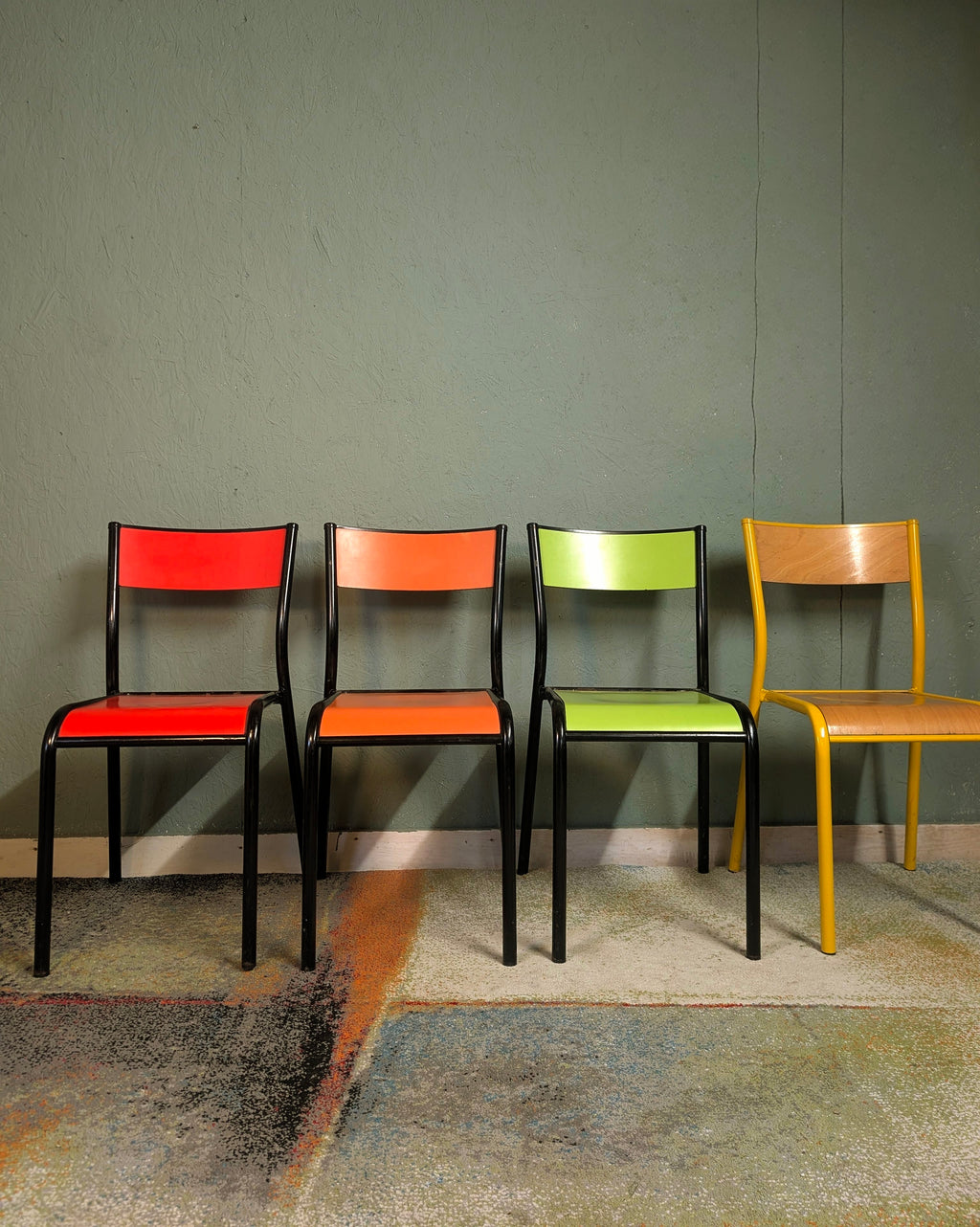 1950s 4x French School Chairs various colours