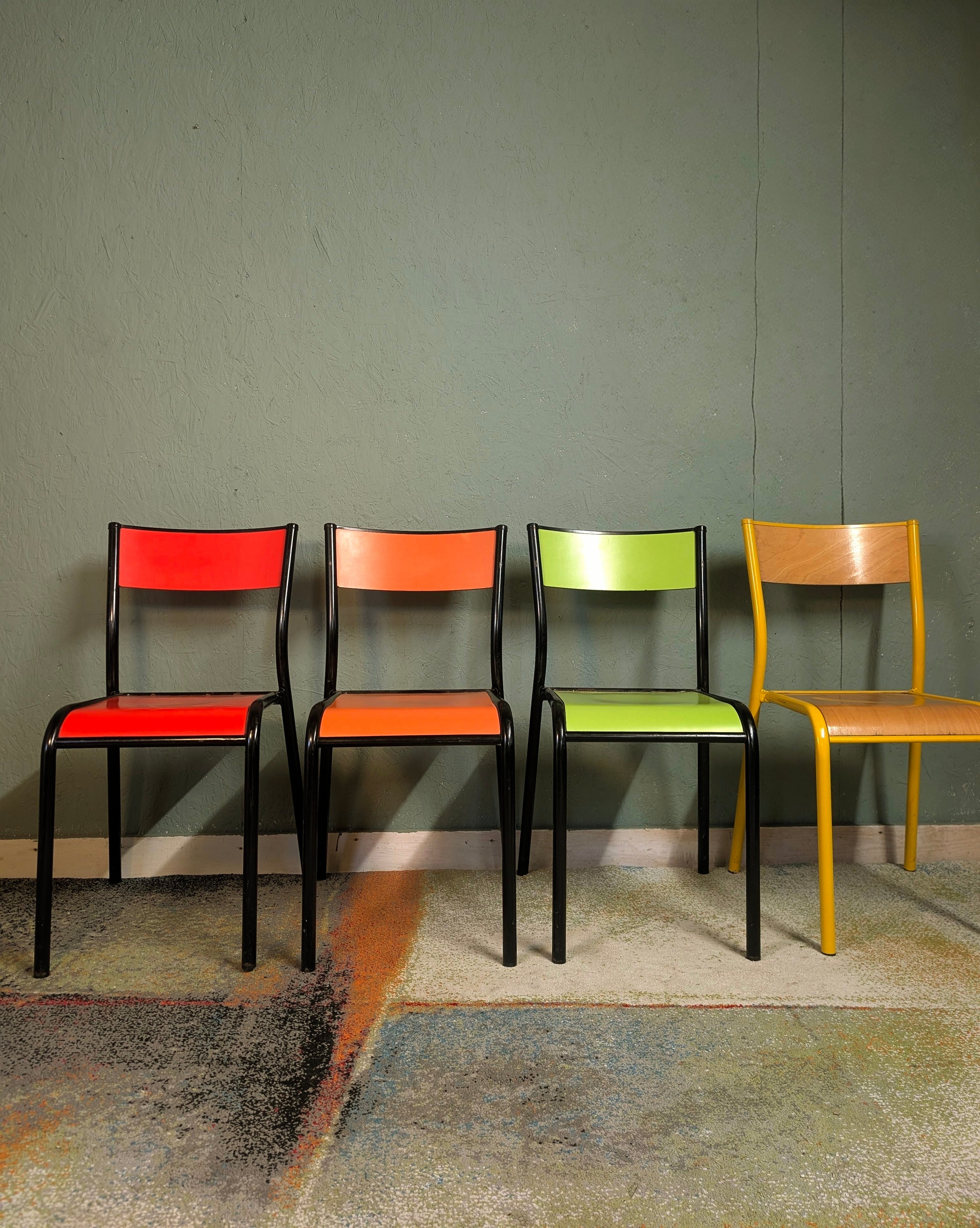 1950s 4x French School Chairs various colours