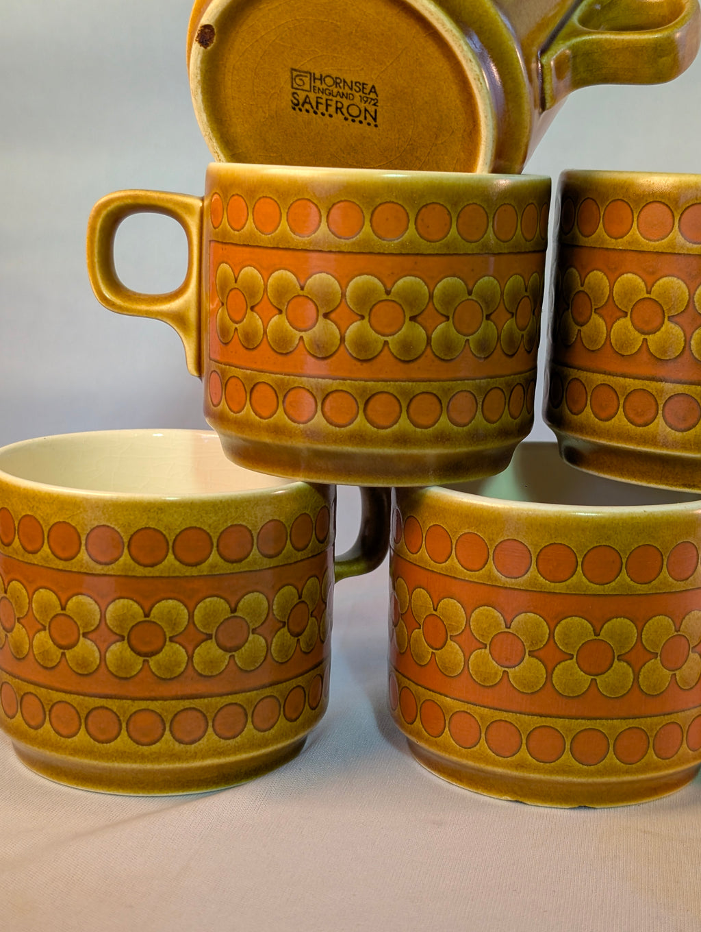 Set of six saffron Hornsea cups
